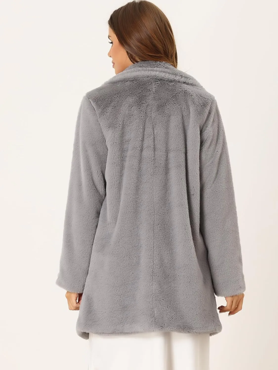 Allegra K Women's Faux Fur Coat Lapel Warm Overcoat Winter Open Front Fluffy Jackets