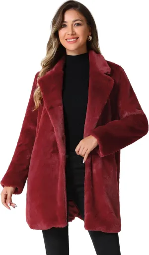 Allegra K Women's Faux Fur Coat Lapel Warm Overcoat Winter Open Front Fluffy Jackets