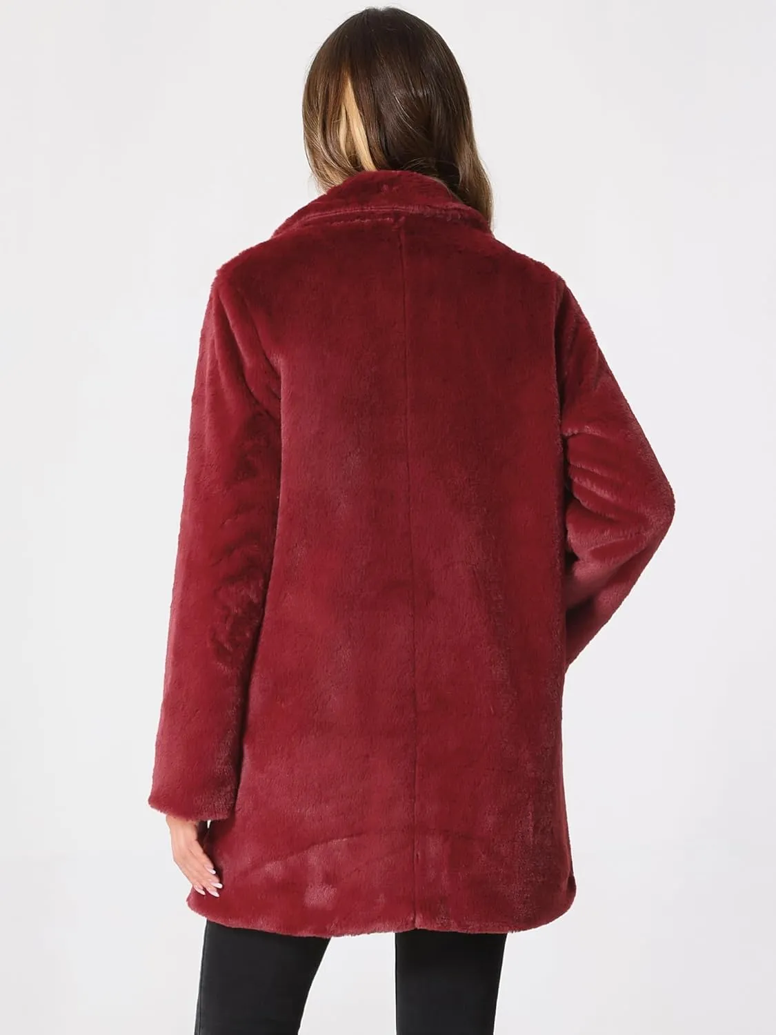 Allegra K Women's Faux Fur Coat Lapel Warm Overcoat Winter Open Front Fluffy Jackets
