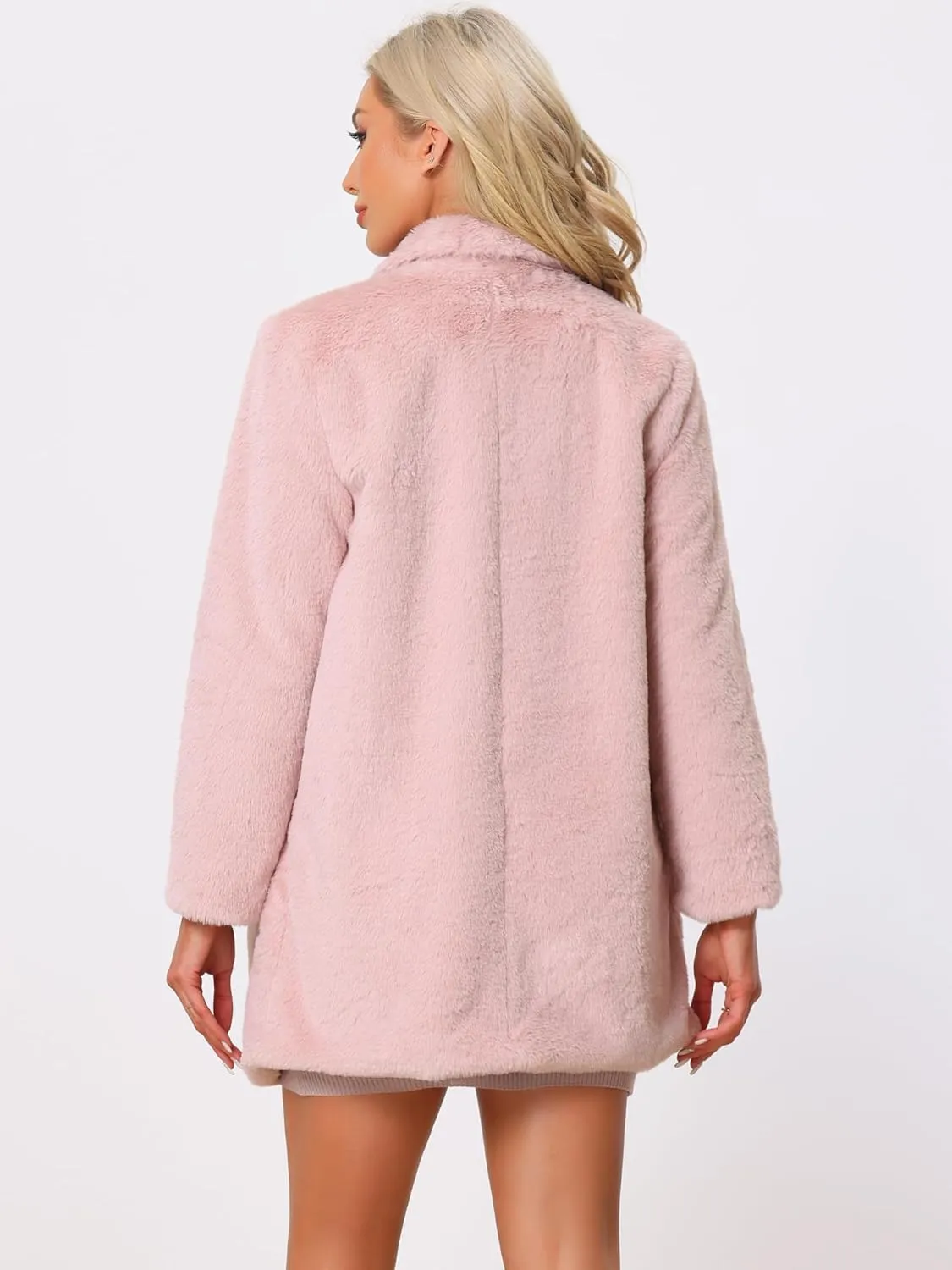Allegra K Women's Faux Fur Coat Lapel Warm Overcoat Winter Open Front Fluffy Jackets