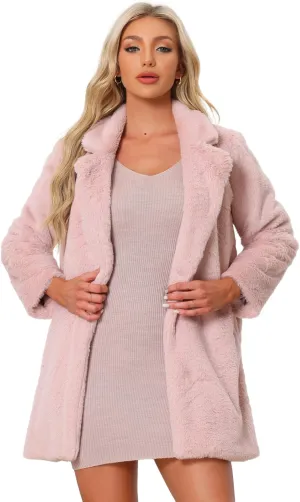 Allegra K Women's Faux Fur Coat Lapel Warm Overcoat Winter Open Front Fluffy Jackets