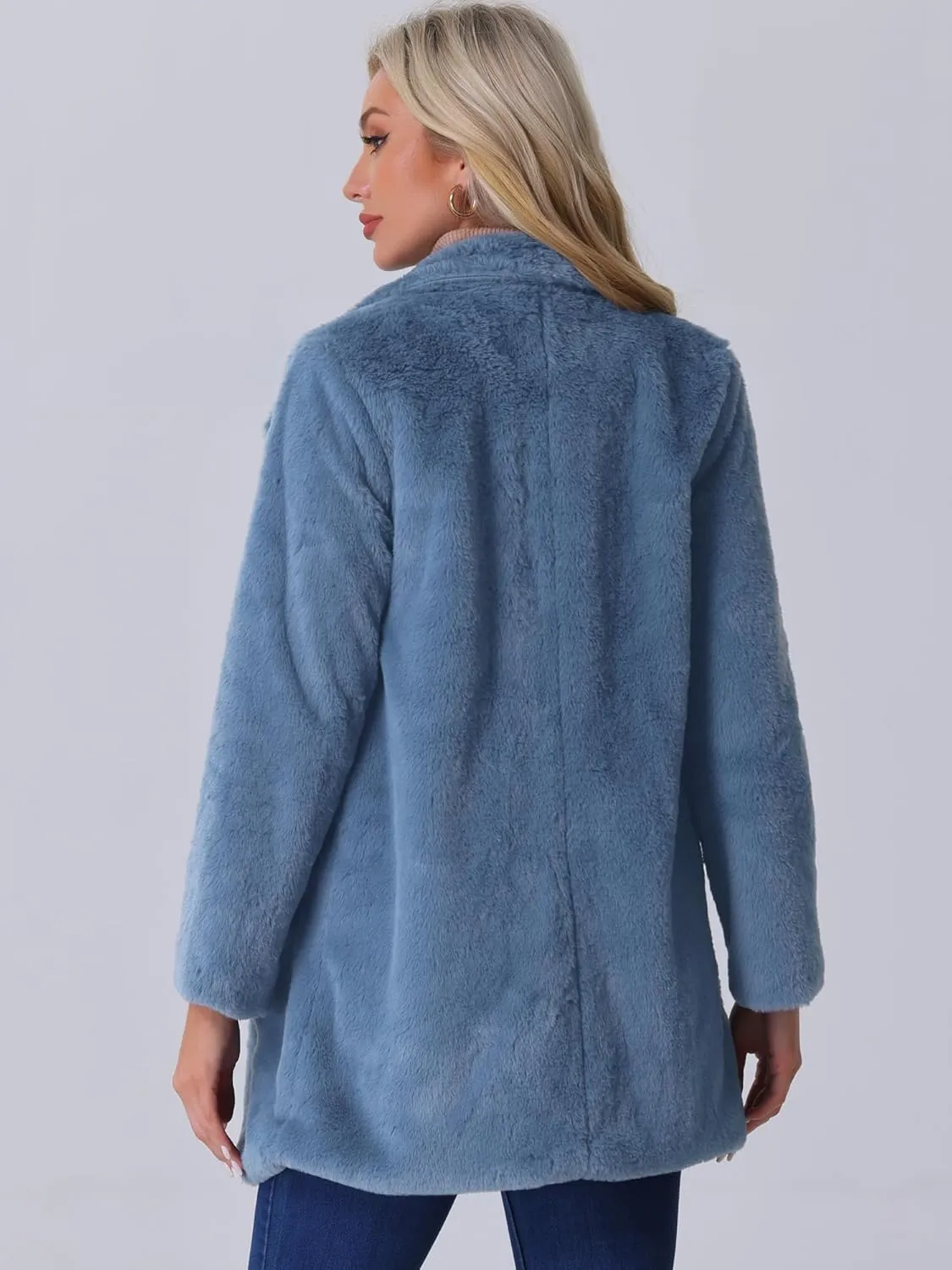 Allegra K Women's Faux Fur Coat Lapel Warm Overcoat Winter Open Front Fluffy Jackets