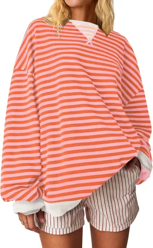 ANRABESS Women Striped Oversized Sweatshirt Crewneck Long Sleeve Shirts Hoodies 2025 Summer Fashion Pullover Top Y2K Outfits