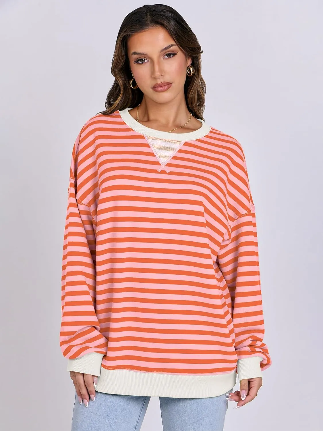 ANRABESS Women Striped Oversized Sweatshirt Crewneck Long Sleeve Shirts Hoodies 2025 Summer Fashion Pullover Top Y2K Outfits