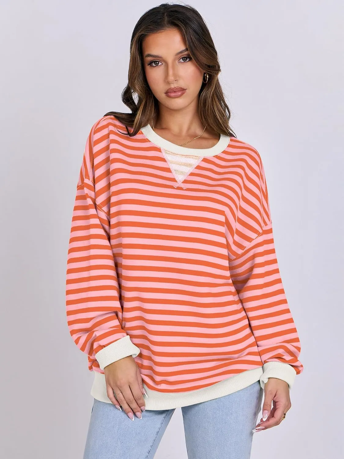 ANRABESS Women Striped Oversized Sweatshirt Crewneck Long Sleeve Shirts Hoodies 2025 Summer Fashion Pullover Top Y2K Outfits
