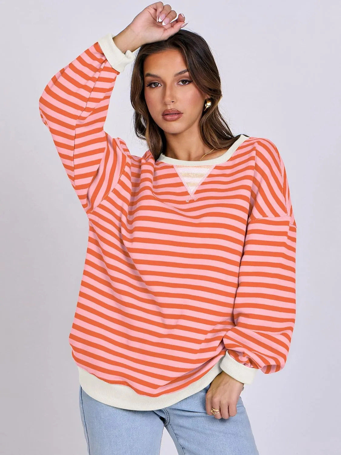 ANRABESS Women Striped Oversized Sweatshirt Crewneck Long Sleeve Shirts Hoodies 2025 Summer Fashion Pullover Top Y2K Outfits