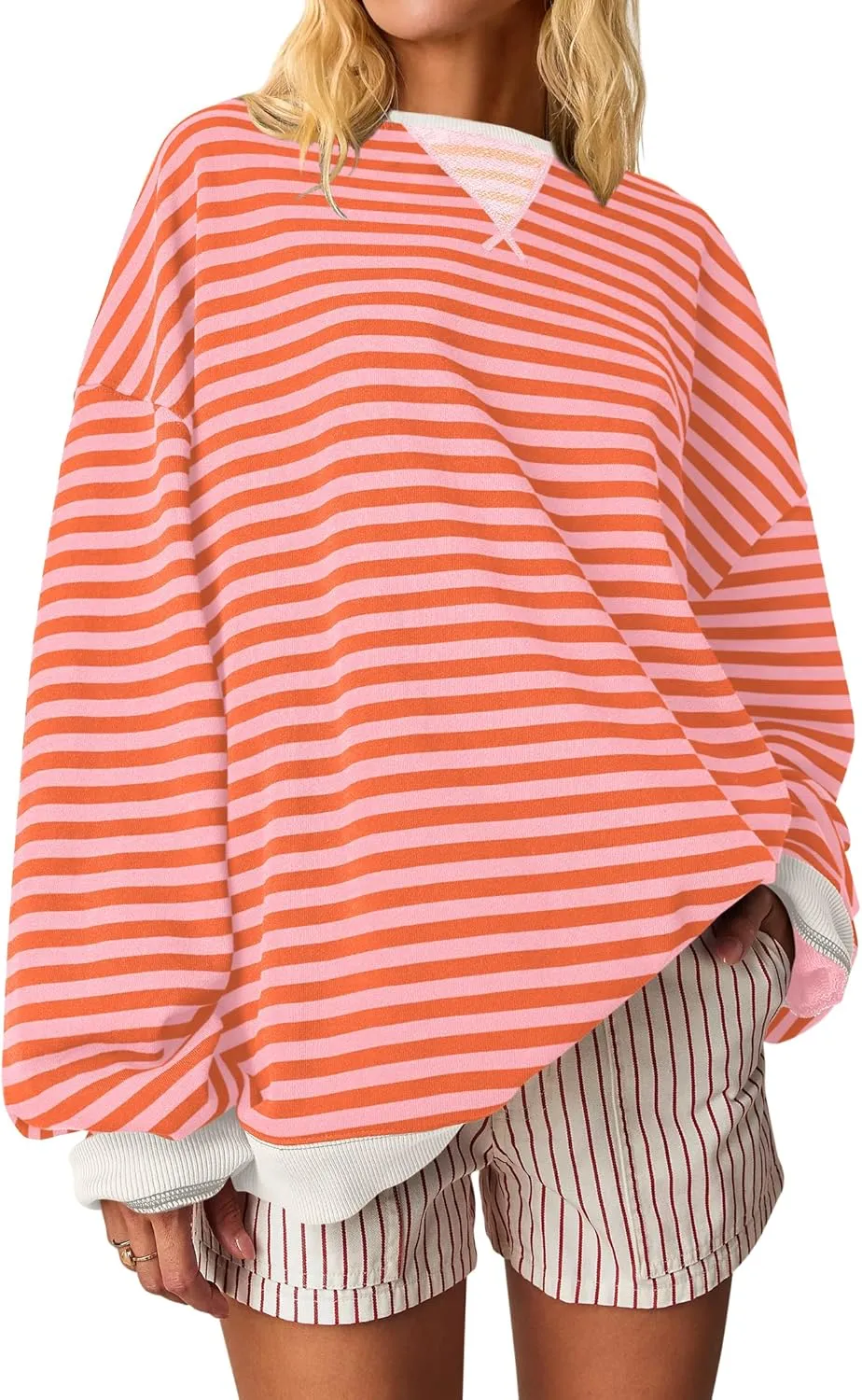 ANRABESS Women Striped Oversized Sweatshirt Crewneck Long Sleeve Shirts Hoodies 2025 Summer Fashion Pullover Top Y2K Outfits