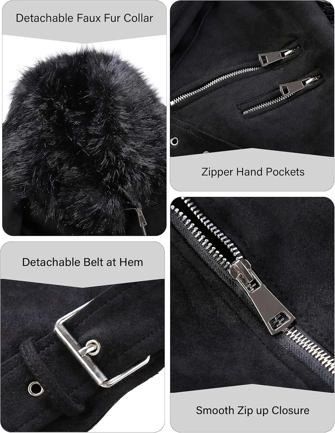Bellivera Women Faux Leather Suede Jacket Moto Biker Coat Sherpa-Lined Overcoat with Removable Belt