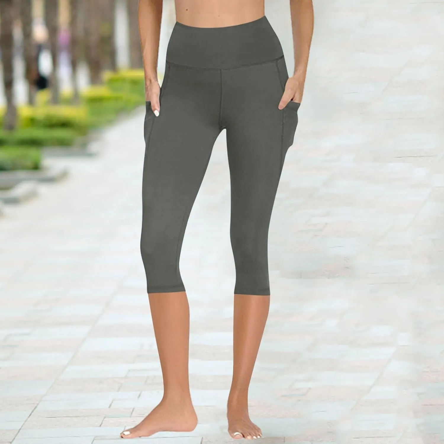 Capri Leggings for Women Summer Stretch High Waisted Soft Cropped Trousers Casual Workout Yoga Pants with Pockets