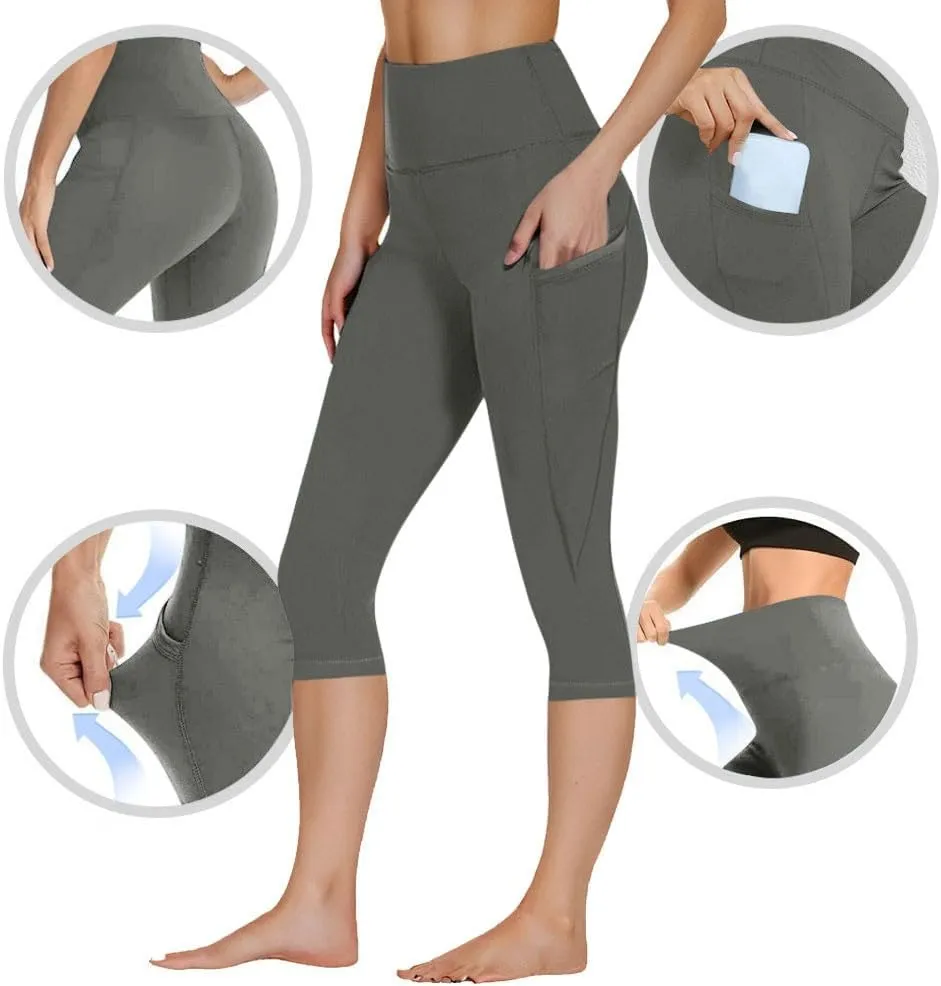 Capri Leggings for Women Summer Stretch High Waisted Soft Cropped Trousers Casual Workout Yoga Pants with Pockets