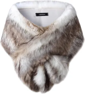Caracilia Women Luxury Faux Fur Coat Jackets Wrap Cape Shawl for Wedding Party