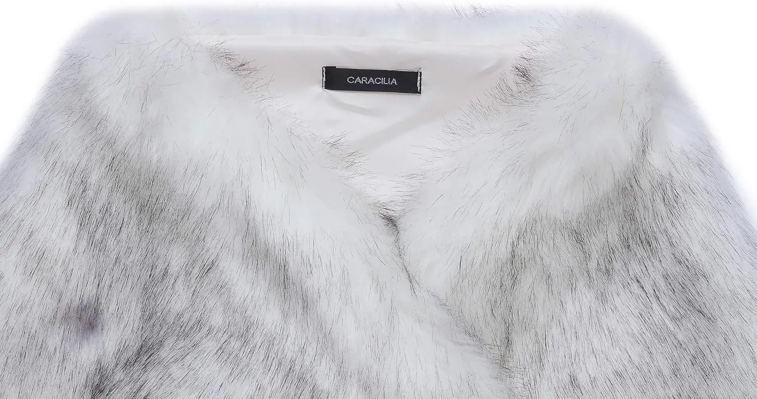 Caracilia Women Luxury Faux Fur Coat Jackets Wrap Cape Shawl for Wedding Party