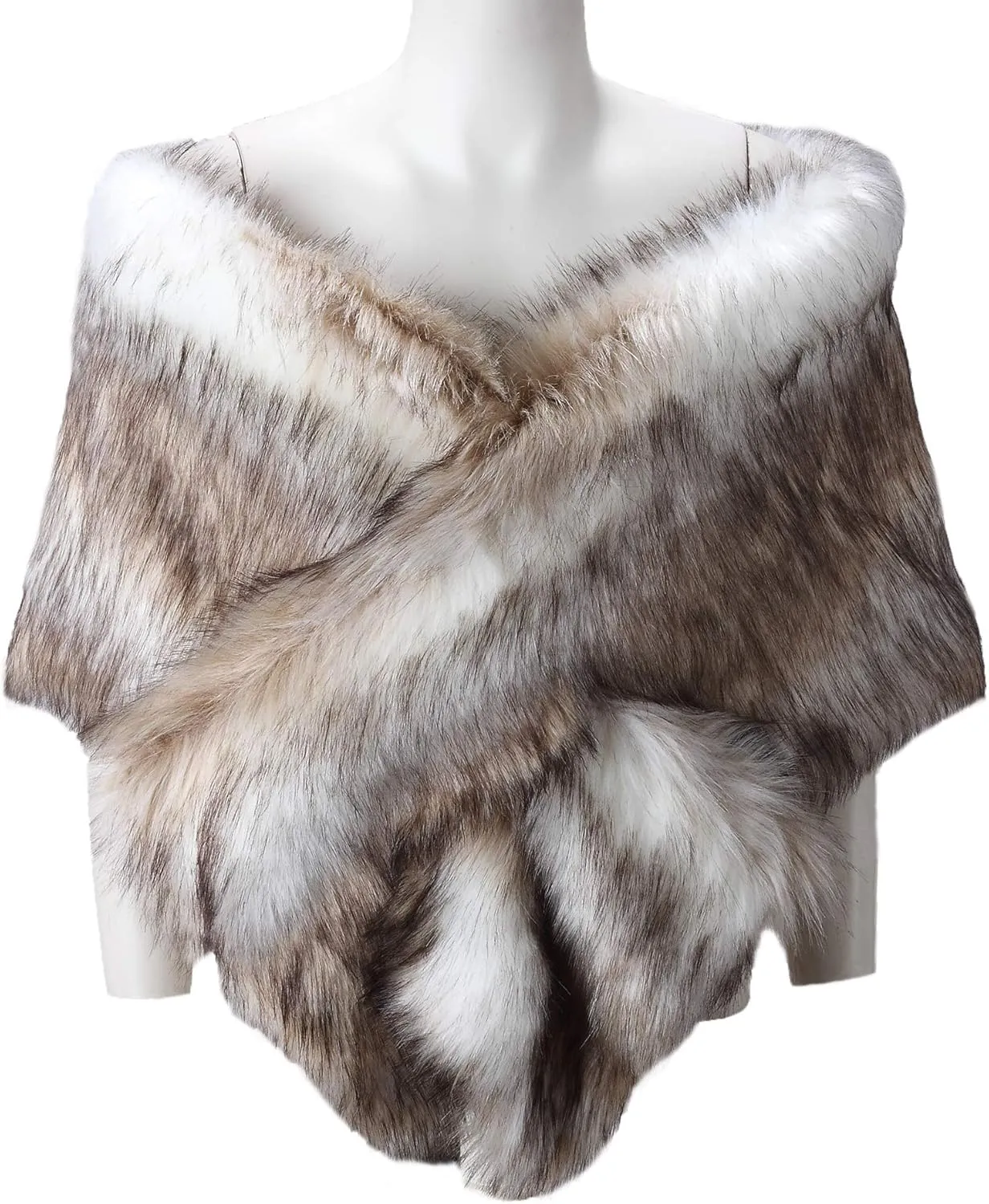 Caracilia Women Luxury Faux Fur Coat Jackets Wrap Cape Shawl for Wedding Party