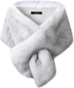 Caracilia Women Luxury Faux Fur Coat Jackets Wrap Cape Shawl for Wedding Party