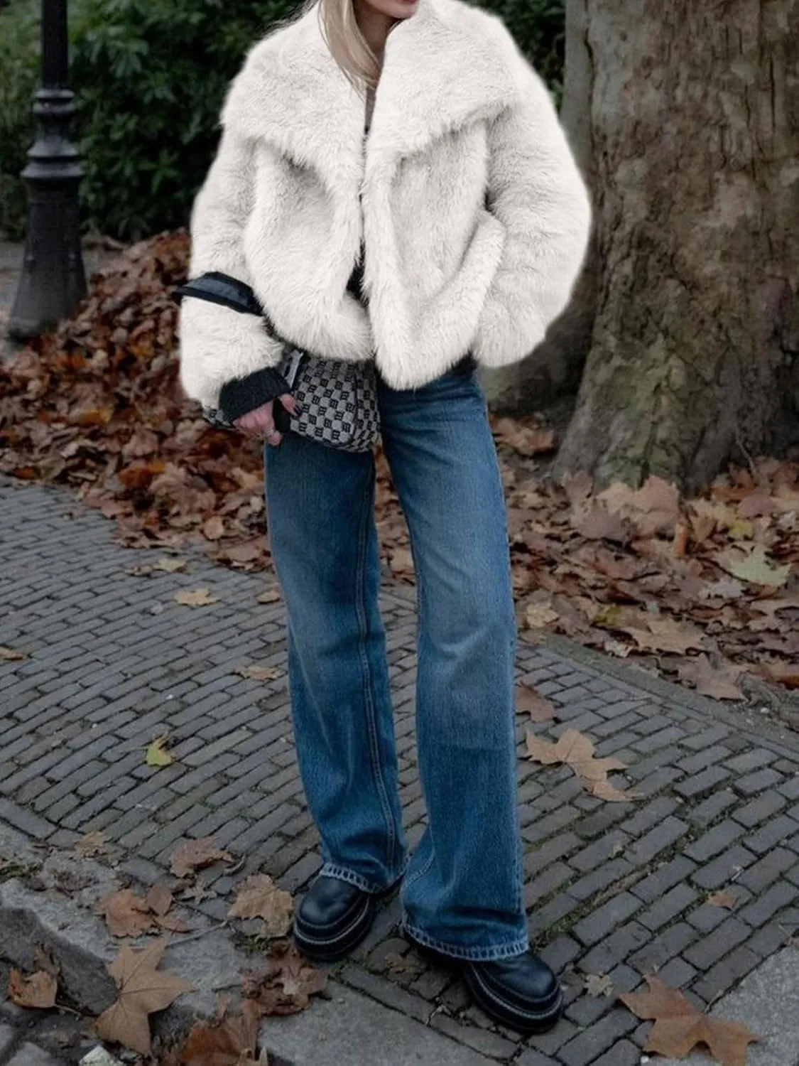 Cicy Bell Womens Faux Fur Coat Winter Shaggy Casual Oversized Lapel Jackets Warm Fuzzy Outerwear