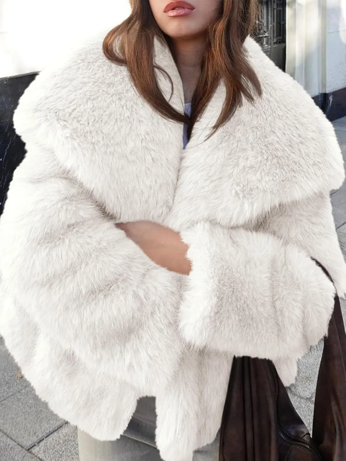 Cicy Bell Womens Faux Fur Coat Winter Shaggy Casual Oversized Lapel Jackets Warm Fuzzy Outerwear