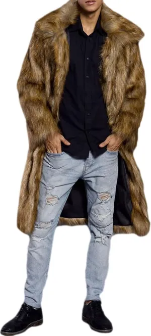Colf Men's Fluffy Long Sleeve Faux Fur Coat Jacket Lapel Outwear Winter Parka Overcoat