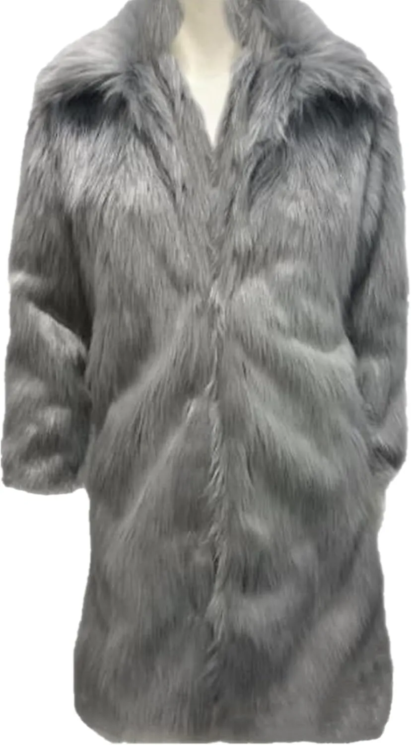 Colf Men's Fluffy Long Sleeve Faux Fur Coat Jacket Lapel Outwear Winter Parka Overcoat