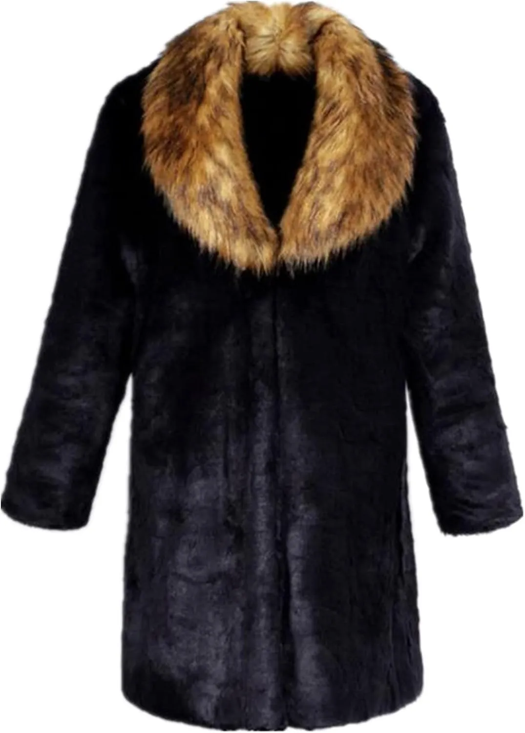 Colf Men's Winter Long Sleeve Turn Collar Faux Fur Coat Outwear Long Parka Jacket Overcoat