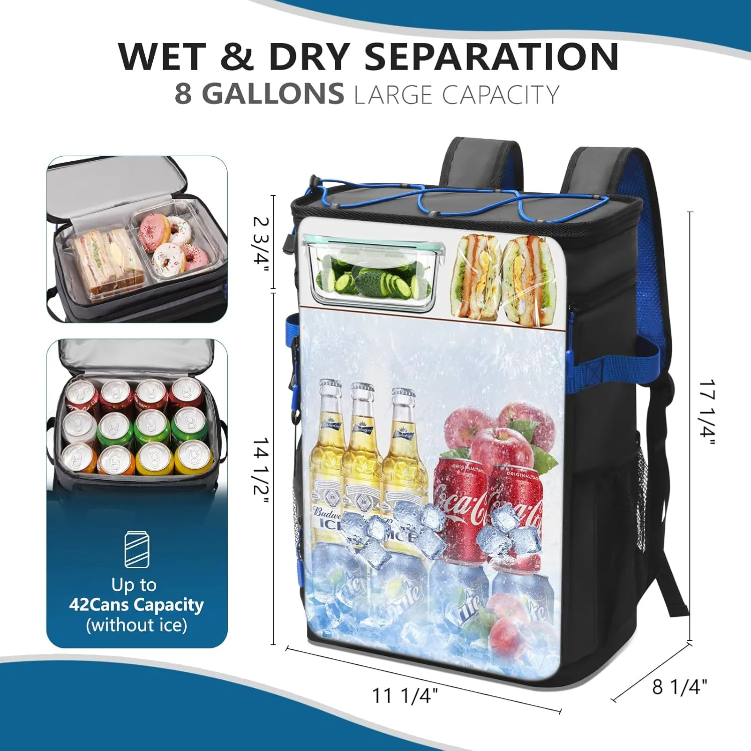 COOLREX Large Backpack Cooler 36 Can Cooler Backpack with 2 Insulated Compartments Leak Proof Waterproof Travel Backpack, Camping Beach Picnic Lunch Thermal Bag for Women and Men