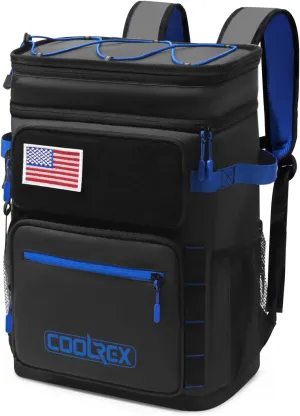 COOLREX Large Backpack Cooler 36 Can Cooler Backpack with 2 Insulated Compartments Leak Proof Waterproof Travel Backpack, Camping Beach Picnic Lunch Thermal Bag for Women and Men