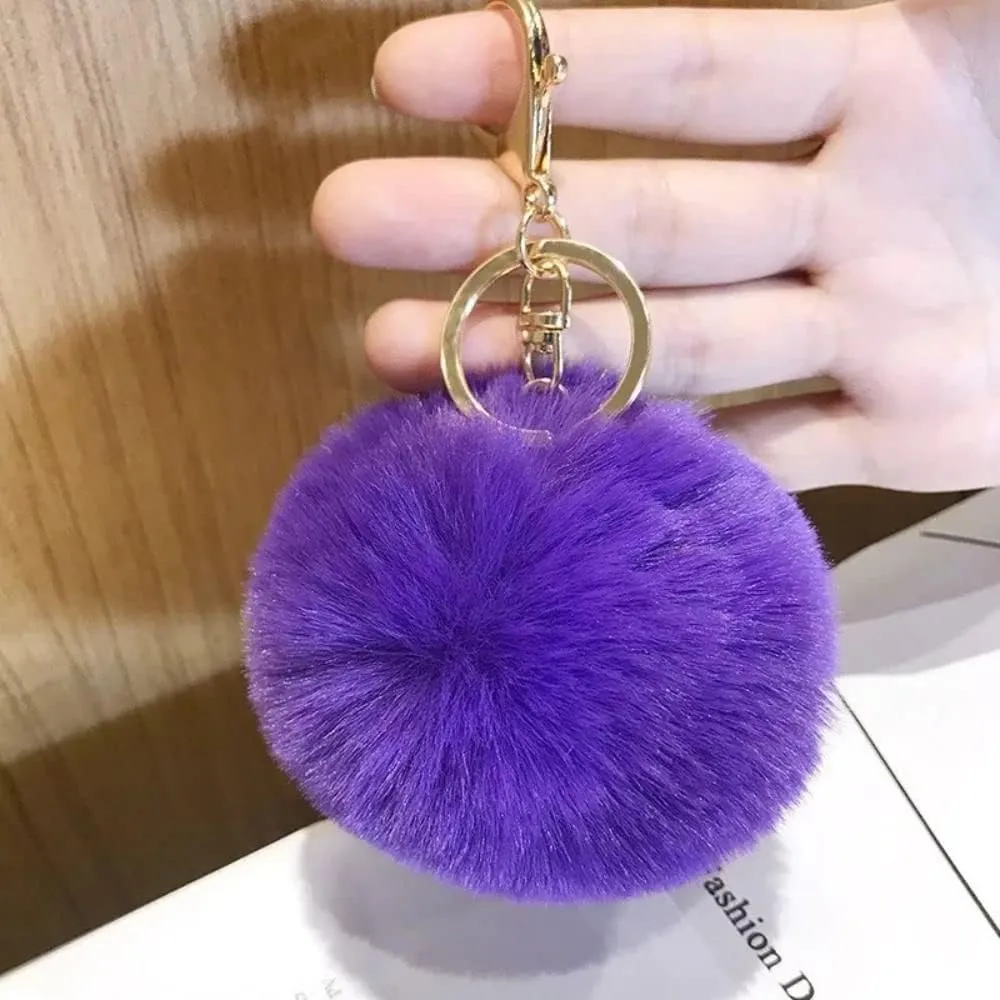 Cute Pompom Keychains Fluffy Faux Fur Ball Keychain Bag Hanging Pendant Purse Charm Key Holder(pink)