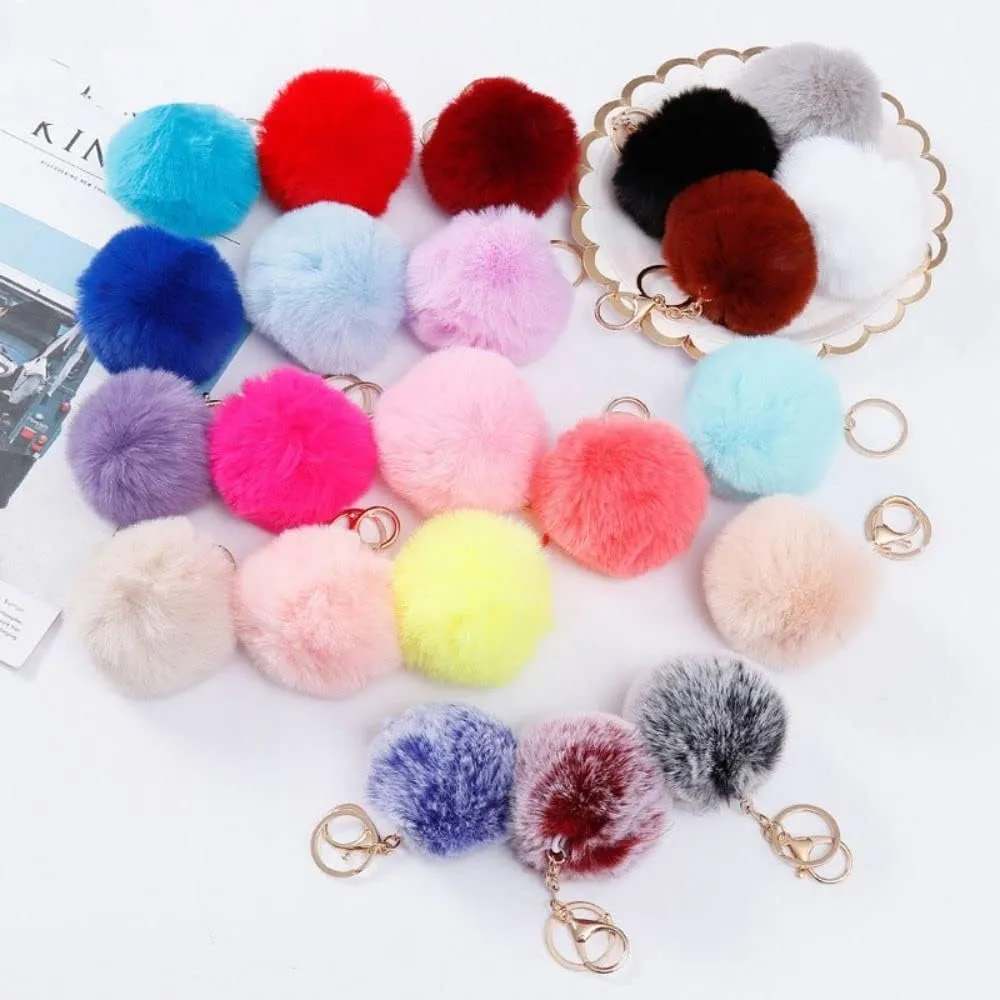 Cute Pompom Keychains Fluffy Faux Fur Ball Keychain Bag Hanging Pendant Purse Charm Key Holder(pink)