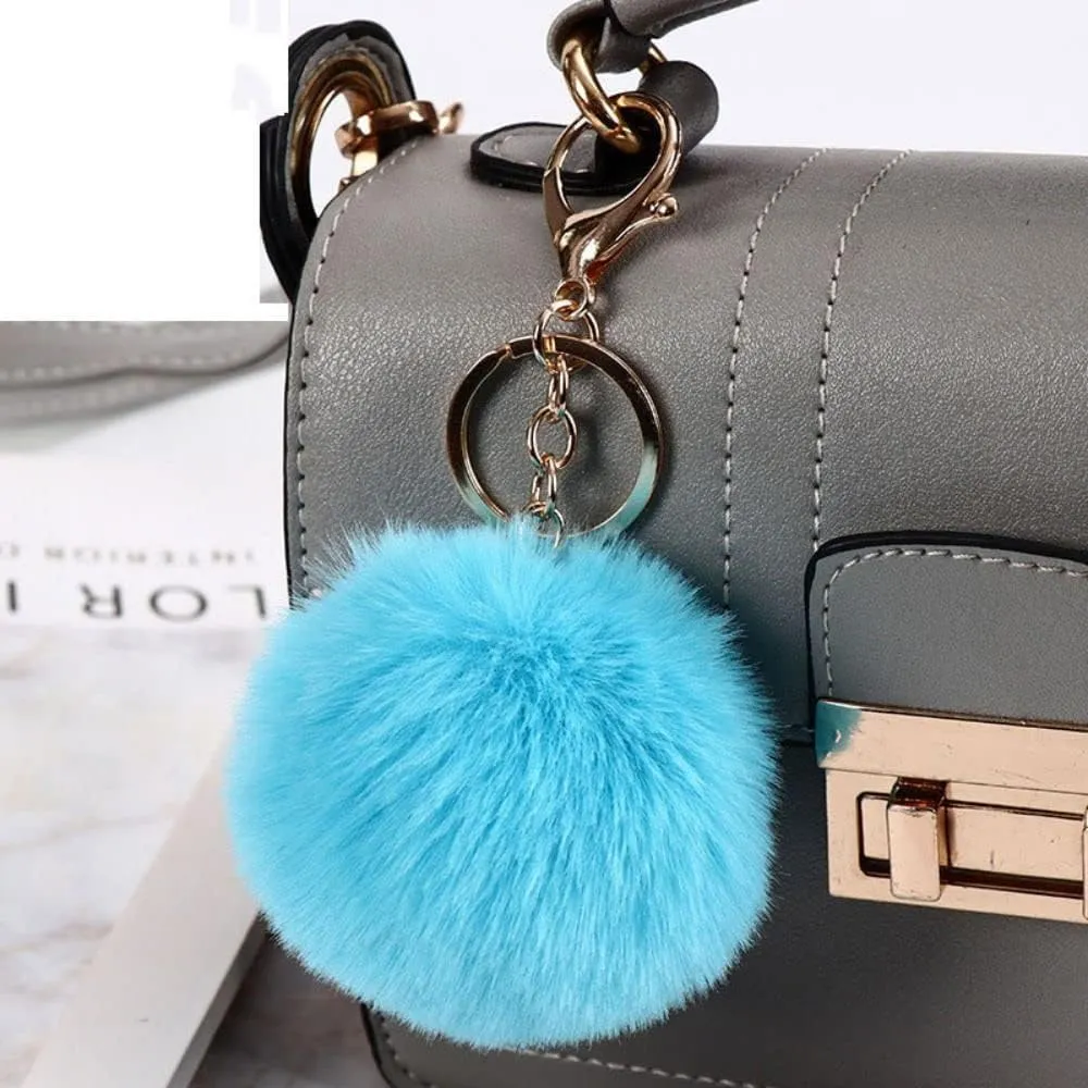 Cute Pompom Keychains Fluffy Faux Fur Ball Keychain Bag Hanging Pendant Purse Charm Key Holder(pink)
