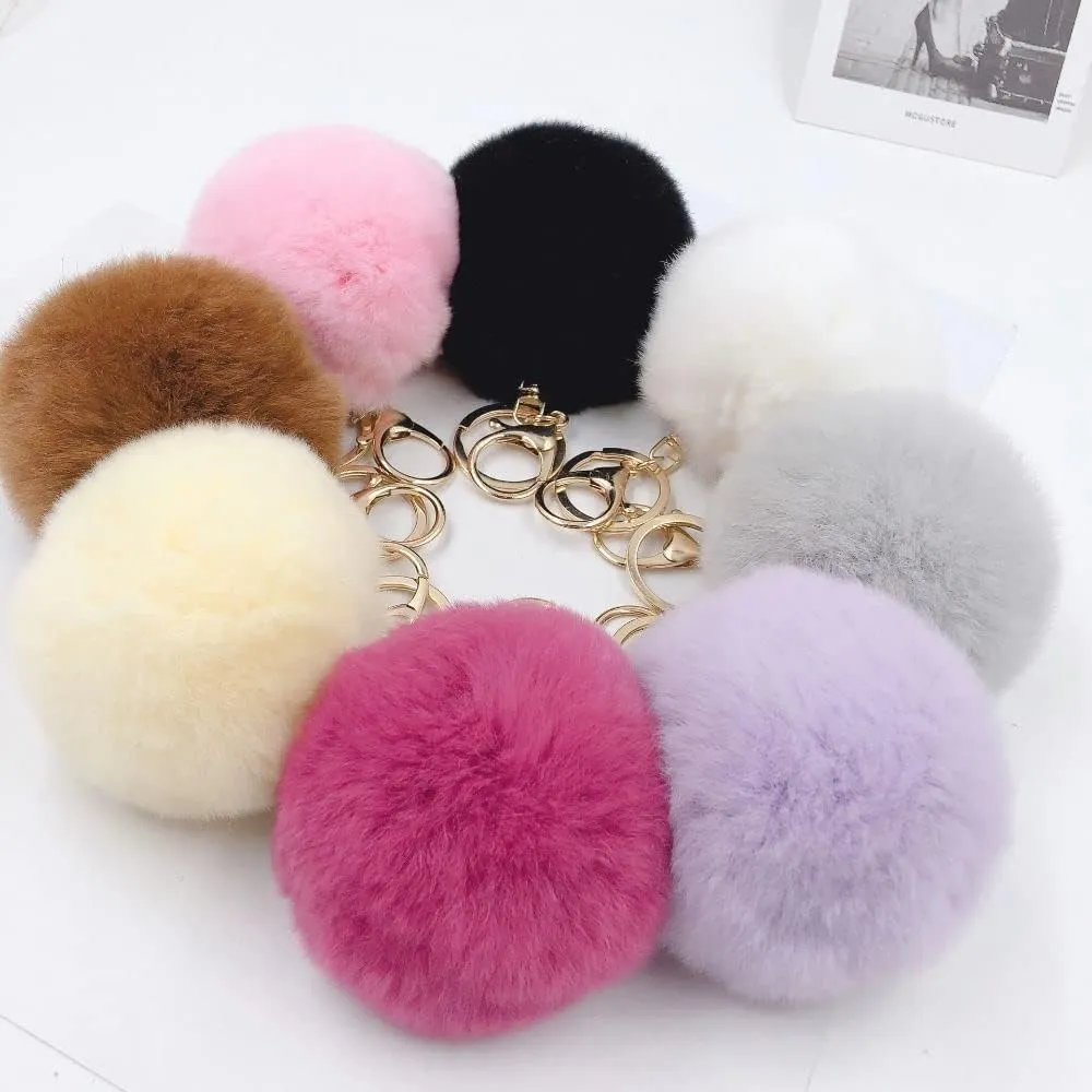 Cute Pompom Keychains Fluffy Faux Fur Ball Keychain Bag Hanging Pendant Purse Charm Key Holder(pink)