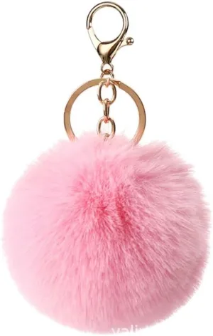 Cute Pompom Keychains Fluffy Faux Fur Ball Keychain Bag Hanging Pendant Purse Charm Key Holder(pink)