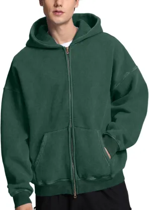 FAIABLE Mens Womens Double Zip Up Hoodie Oversized Acid Wash Heavyweight Fleece Cotton Zipper Hoodie Vintage