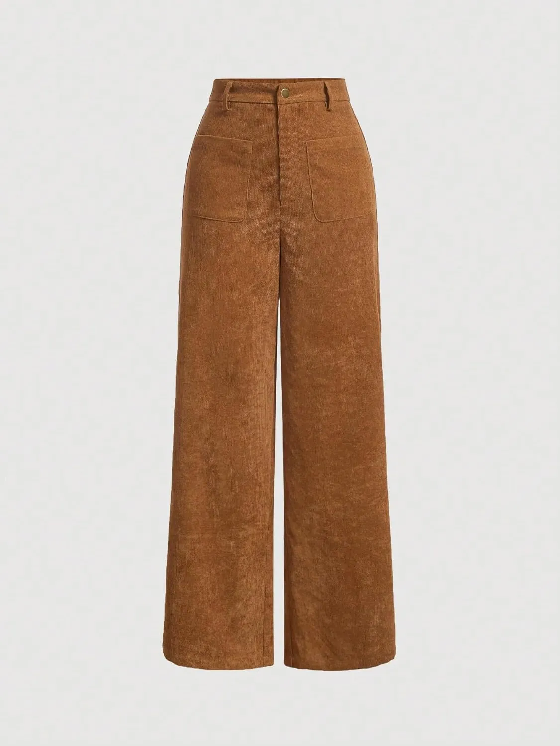 Floerns Women's Hight Waist Corduroy Velvet Slant Pocket Wide Leg Pants
