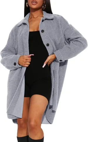 FSHAOES Women's Oversized Fleece Jackets Fuzzy Long Sleeve Open Front Teddy Jackets Sherpa Coat Long Cardigan Outerwear