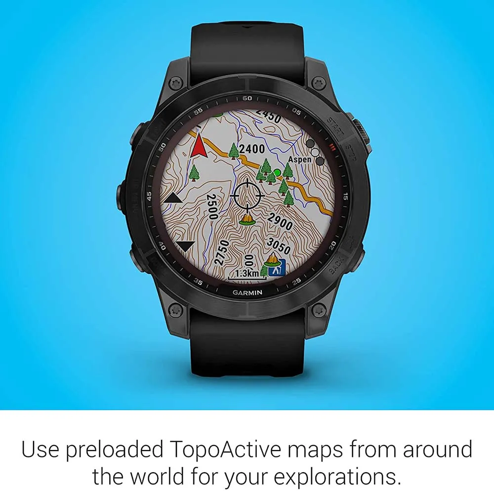 Garmin fenix 7 Sapphire Solar Edition Carbon Gray DLC Titanium with Black Band Solar Charging Capabilities GPS Touchscreen Smart Watch - 010-02540-20