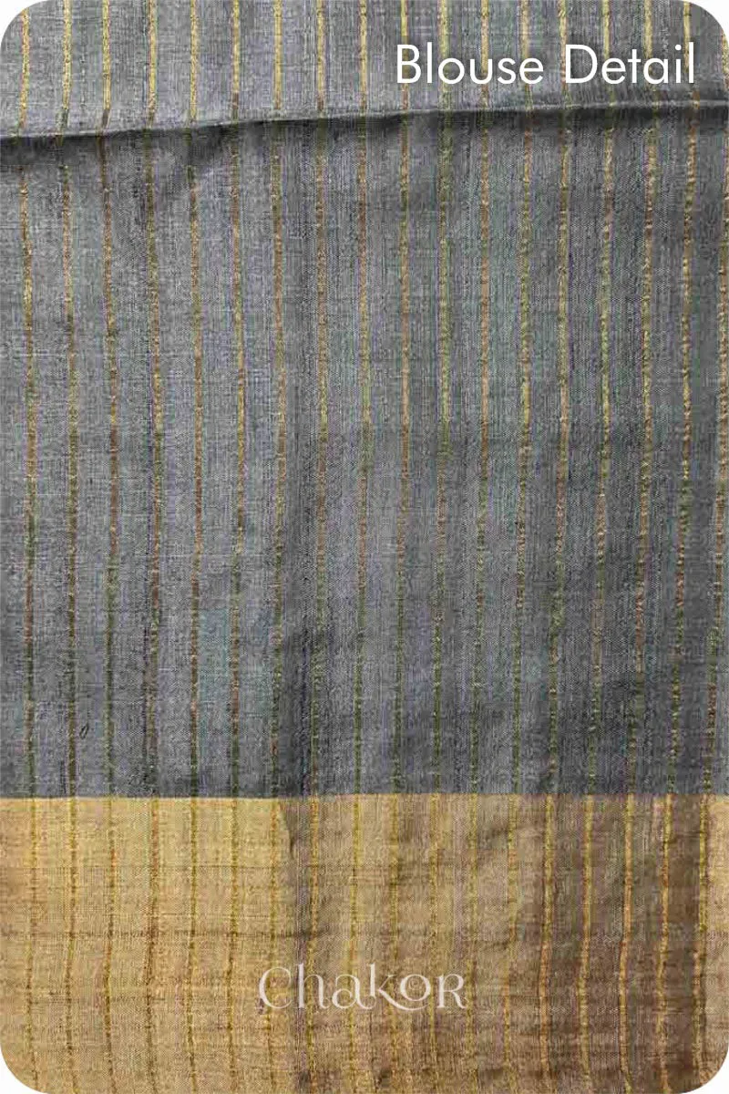 Grey Tussar Silk Saree