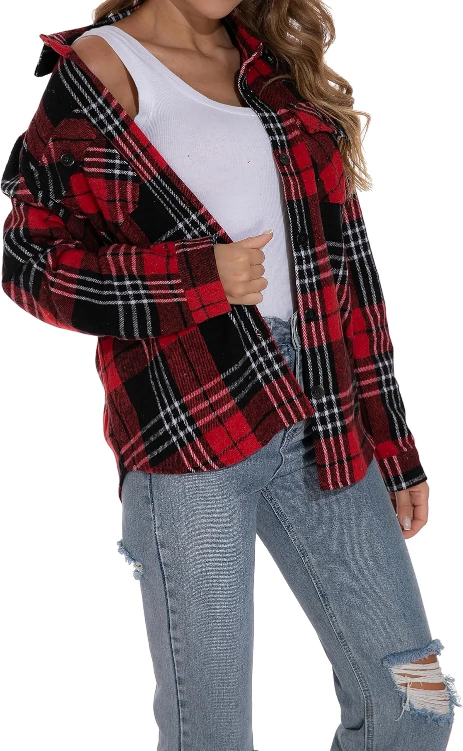 GUANYY Womens Flannel Shirt- Button Down Long Sleeve Shirts Lightweight Plaid Shacket Jacket 2024 Fall Outfits