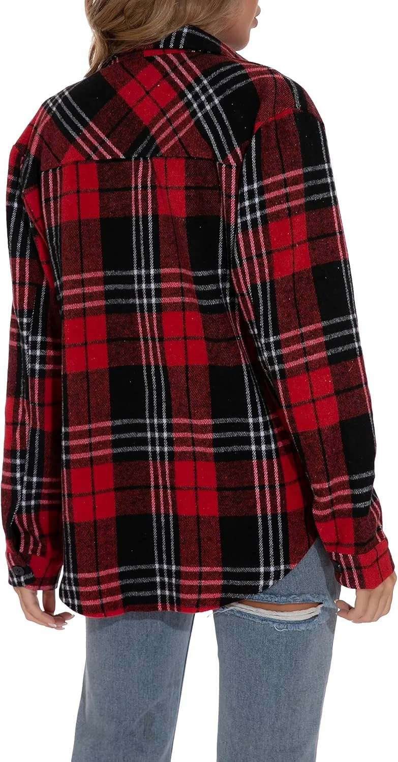 GUANYY Womens Flannel Shirt- Button Down Long Sleeve Shirts Lightweight Plaid Shacket Jacket 2024 Fall Outfits