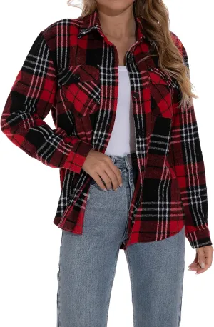 GUANYY Womens Flannel Shirt- Button Down Long Sleeve Shirts Lightweight Plaid Shacket Jacket 2024 Fall Outfits