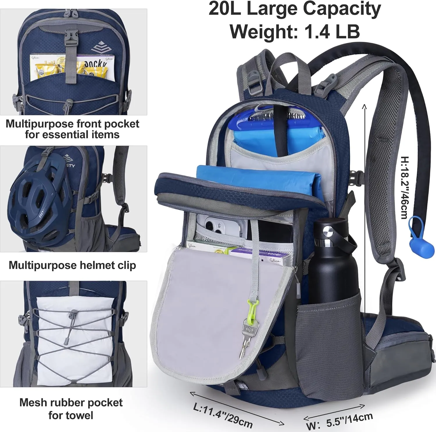 Hiking Backpack with 2L Water Bladder, Hiking Water Backpack with Rain Cover, Insulated Hydration Backpack for Cycling