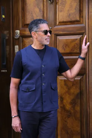 Orlando Linen Waistcoat - Dark Navy