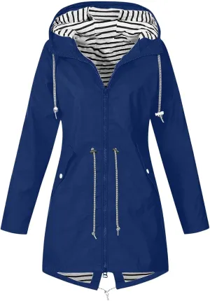 Rain Coats for Women Plus Size Waterproof Hoodie Jacket Windproof Windbreaker Lightweight Raincoat Drawstring Pockets