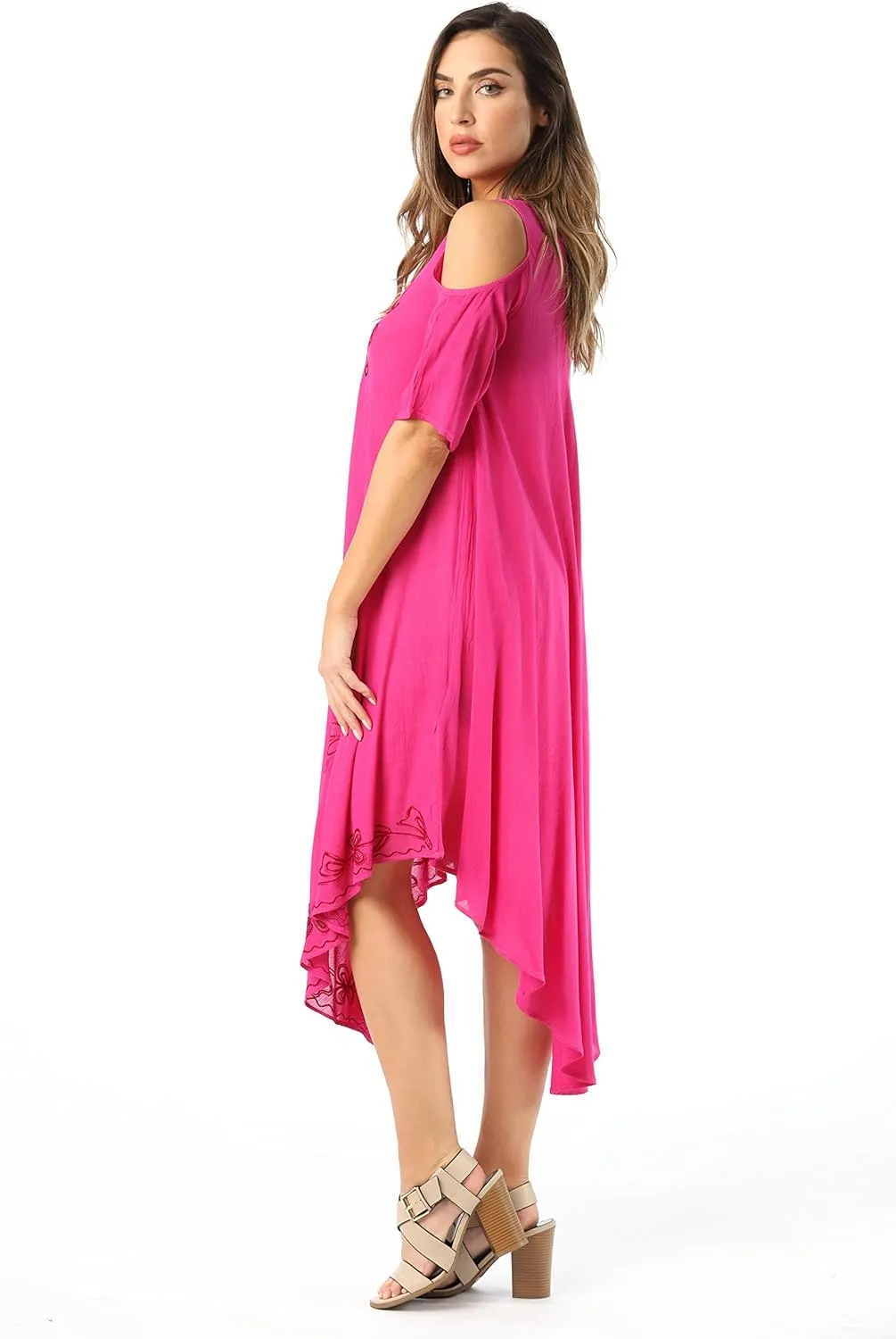 Riviera Sun Lace-Up Cold Shoulder Casual Dress with Tonal Embroidery