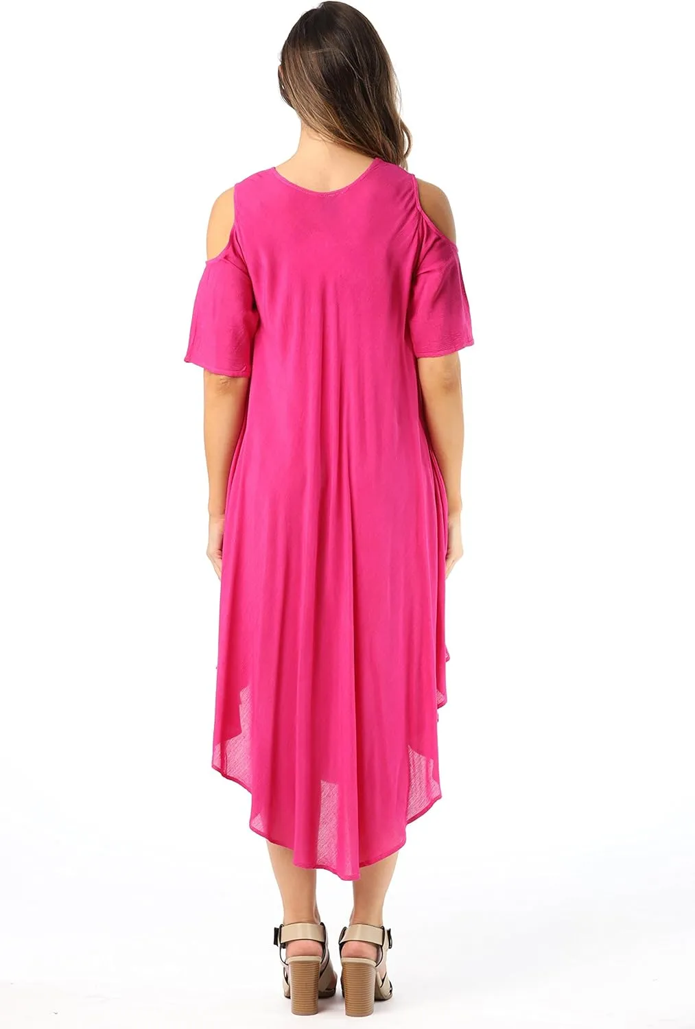 Riviera Sun Lace-Up Cold Shoulder Casual Dress with Tonal Embroidery