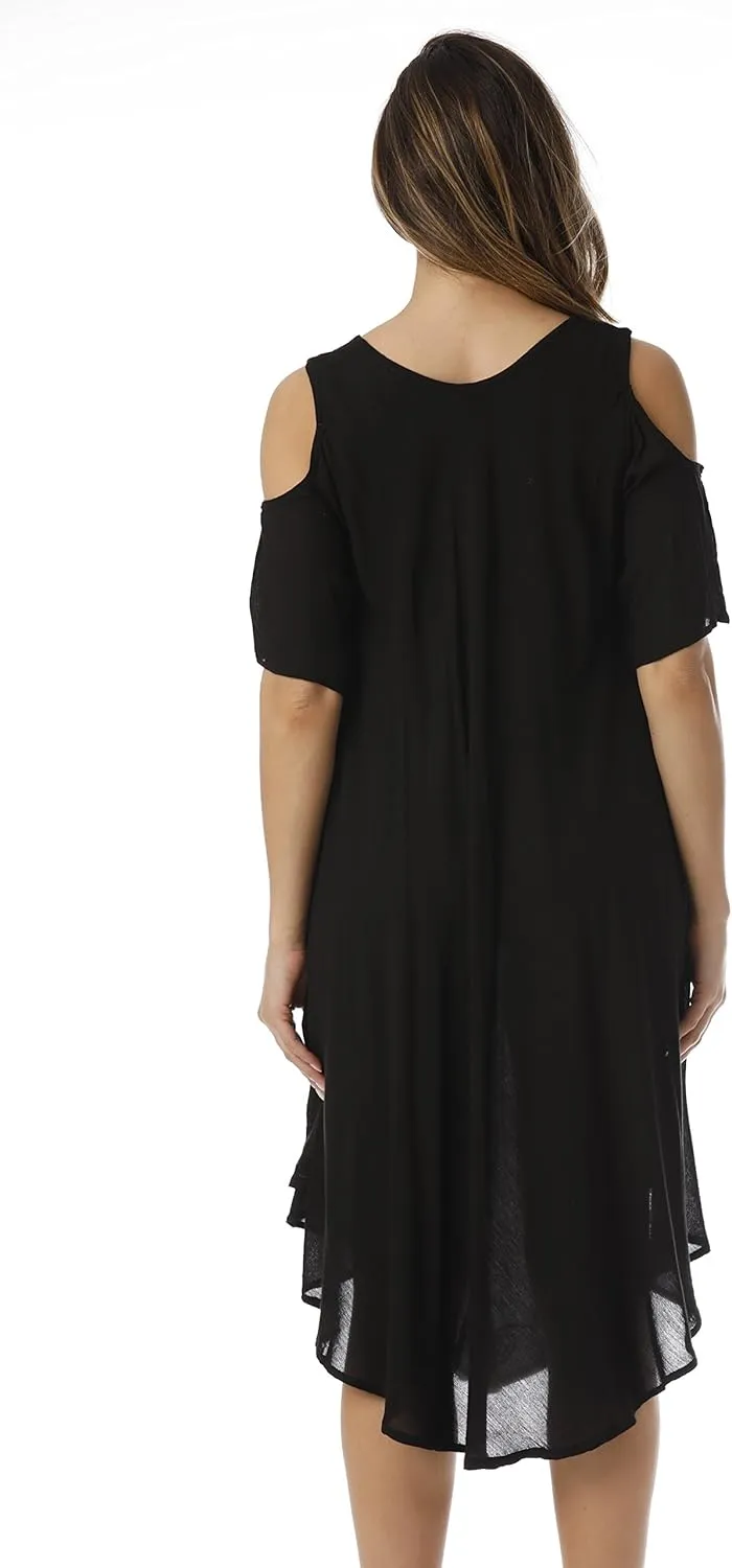 Riviera Sun Lace-Up Cold Shoulder Casual Dress with Tonal Embroidery