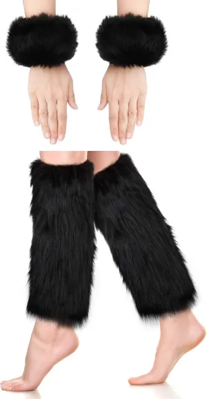 SATINIOR 2 Pairs Faux Fur Cuffs Furry Long Leg Warmer Wrist Boot Cuff