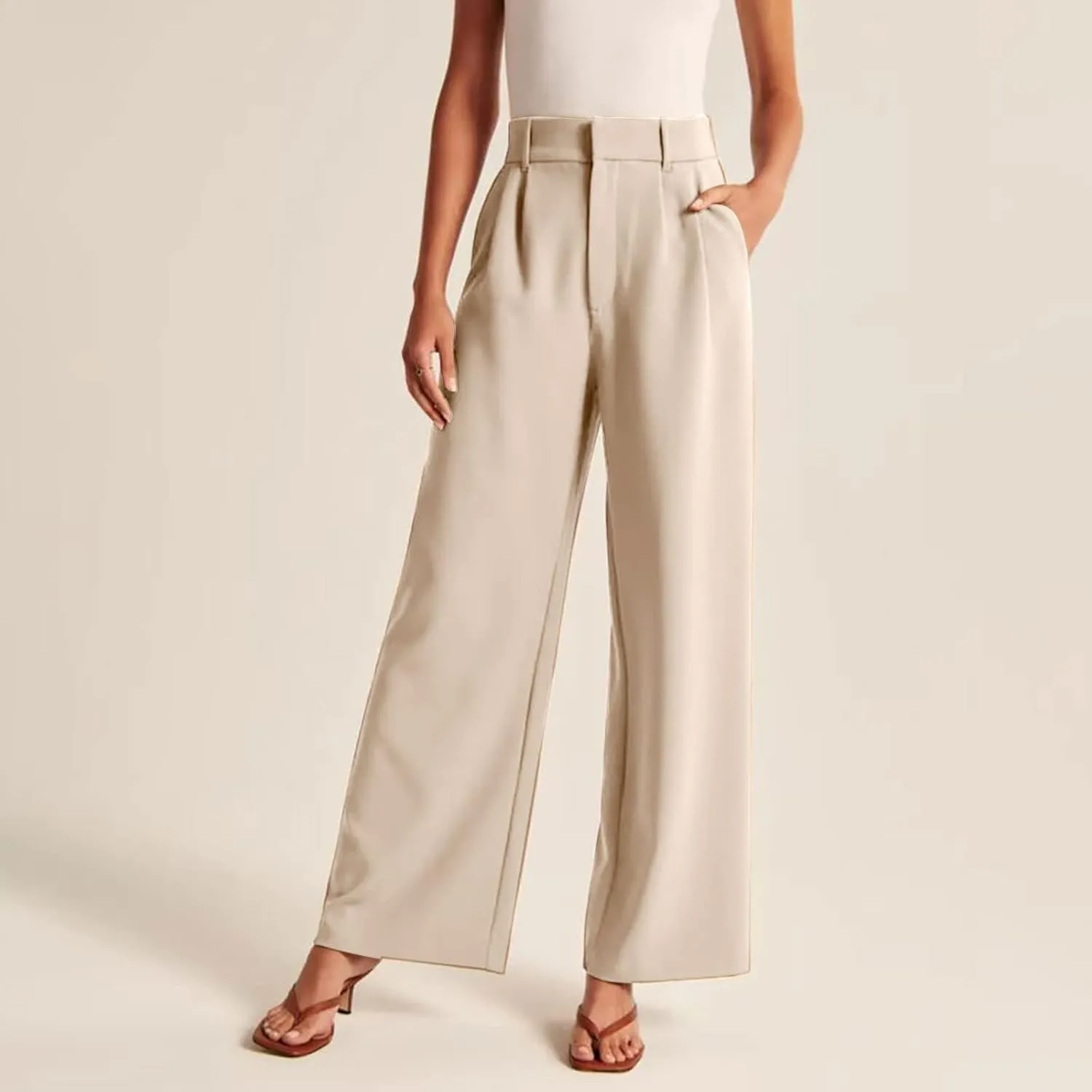 SMIDOW Womens High Waisted Dress Pants Business Work Office Wide Leg Palazzo Pant Regular Fit Trousers