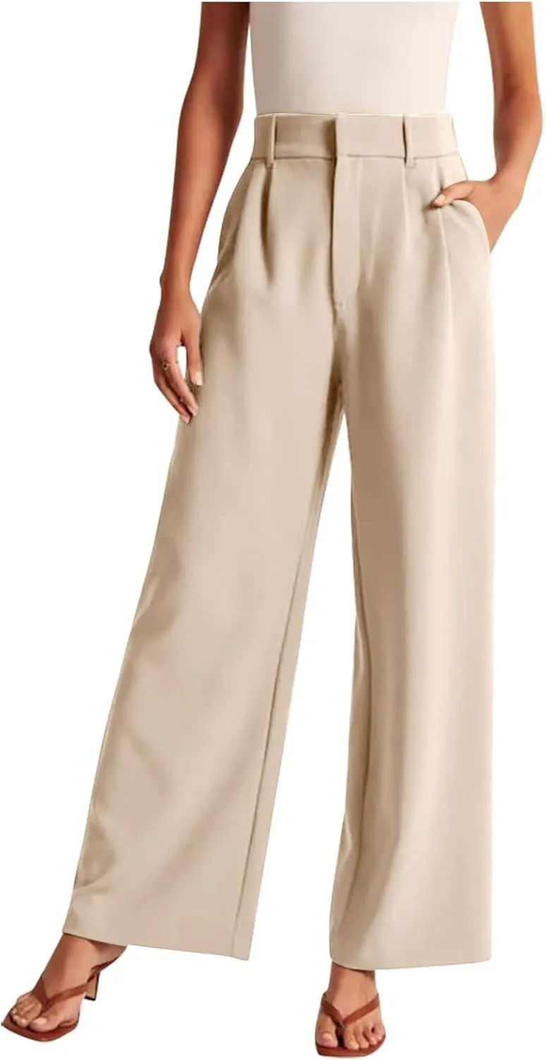 SMIDOW Womens High Waisted Dress Pants Business Work Office Wide Leg Palazzo Pant Regular Fit Trousers