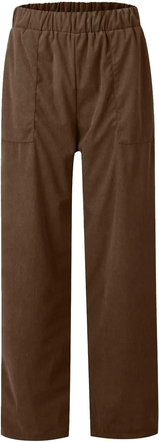 Straight Wide Leg Corduroy Pants Women Business Casual High Waisted Pull On Work Pants Comfy Soft Elastic Waist Pants