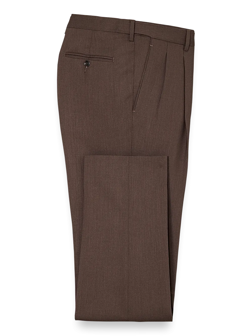 Tailored Fit Essential Wool Pleated Pants - Brown