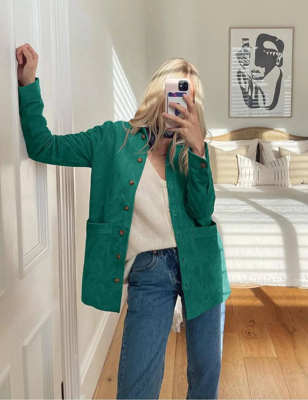 Tankaneo Womens Faux Suede Jackets Button Down Long Sleeve Shackets Coat Trendy 2025 Spring Clothes